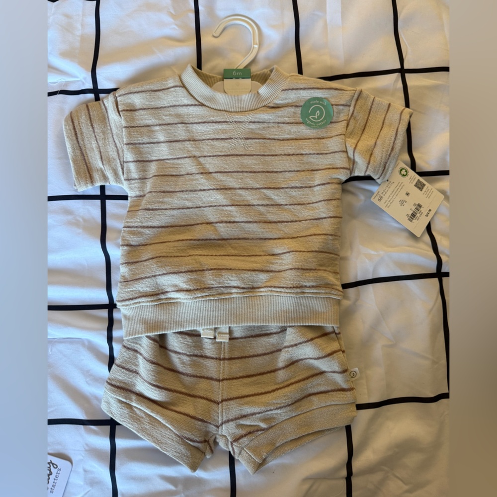 Striped Kids Outfit Set - Cream and Brown